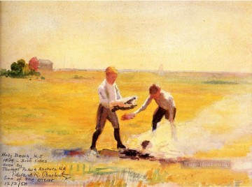 two boys singing Painting - Boys by a Fire boat Thomas Pollock Anshutz